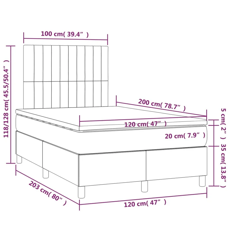 Cadre de lit LED avec sommier tête de lit matelas 120x200 cm tissu gris foncé TDL0208416