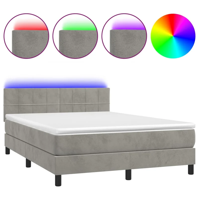 Cadre de lit LED avec sommier tête de lit matelas surmatelas 140x200 cm tissu velours gris clair TDL0207846