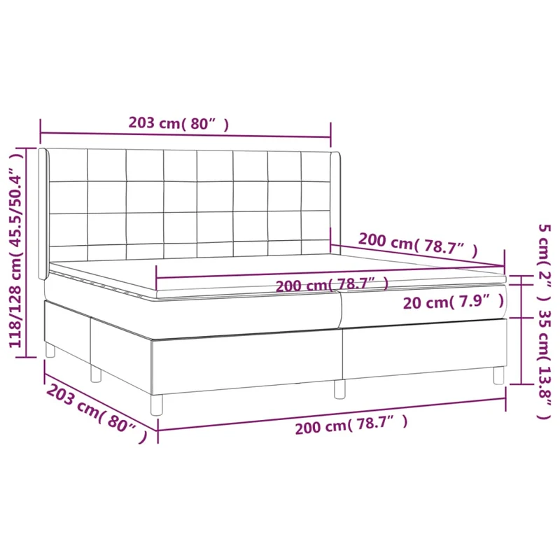 Cadre de lit LED avec sommier tête de lit matelas surmatelas 200x200 cm tissu velours gris foncé TDL0207692