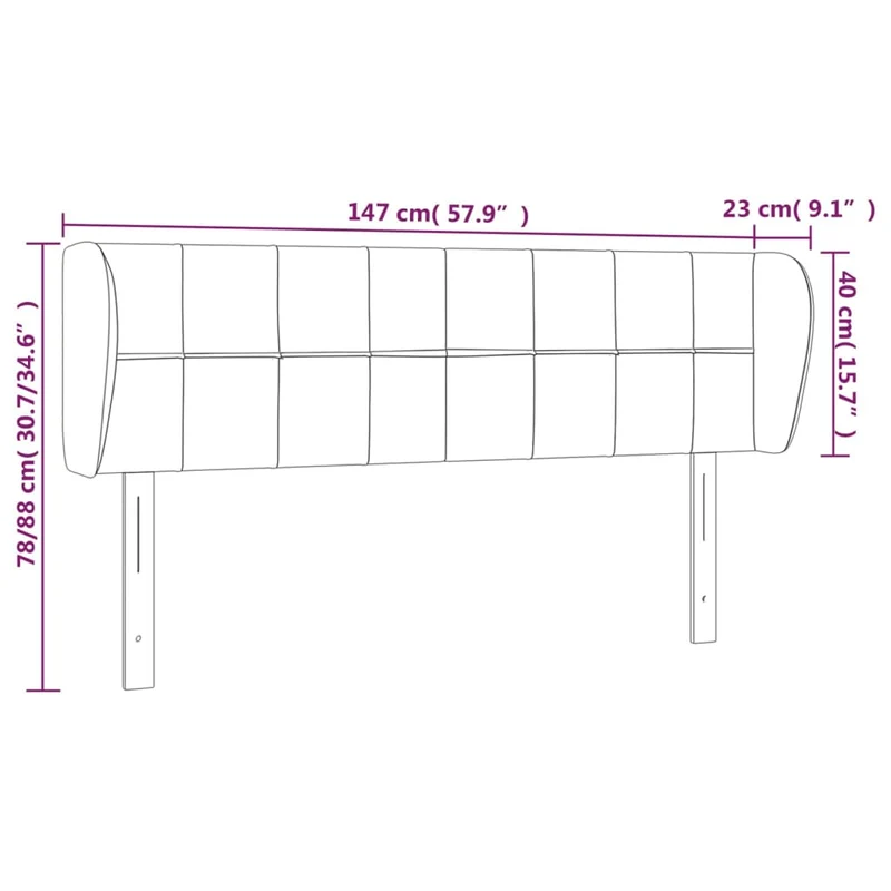 Tête de lit accessoire couchage chambre à coucher meuble avec rebord latéral 147 x 23 x 78/88 cm tissu velours gris clair TDL0205231