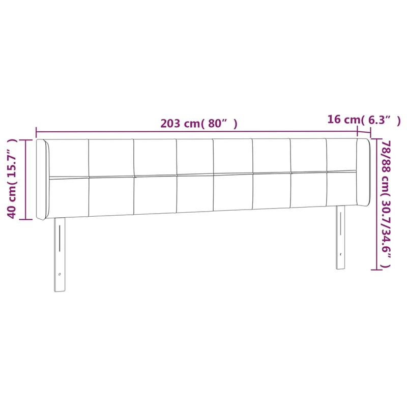 Tête de lit accessoire couchage chambre à coucher meuble avec rebord latéral 203 x 16 x 78/88 cm Tissu velours noir TDL0204488