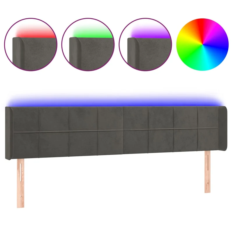 Tête de lit accessoire couchage chambre à coucher meuble à LED 203 x 16 x 78/88 cm tissu velours gris foncé TDL0201050