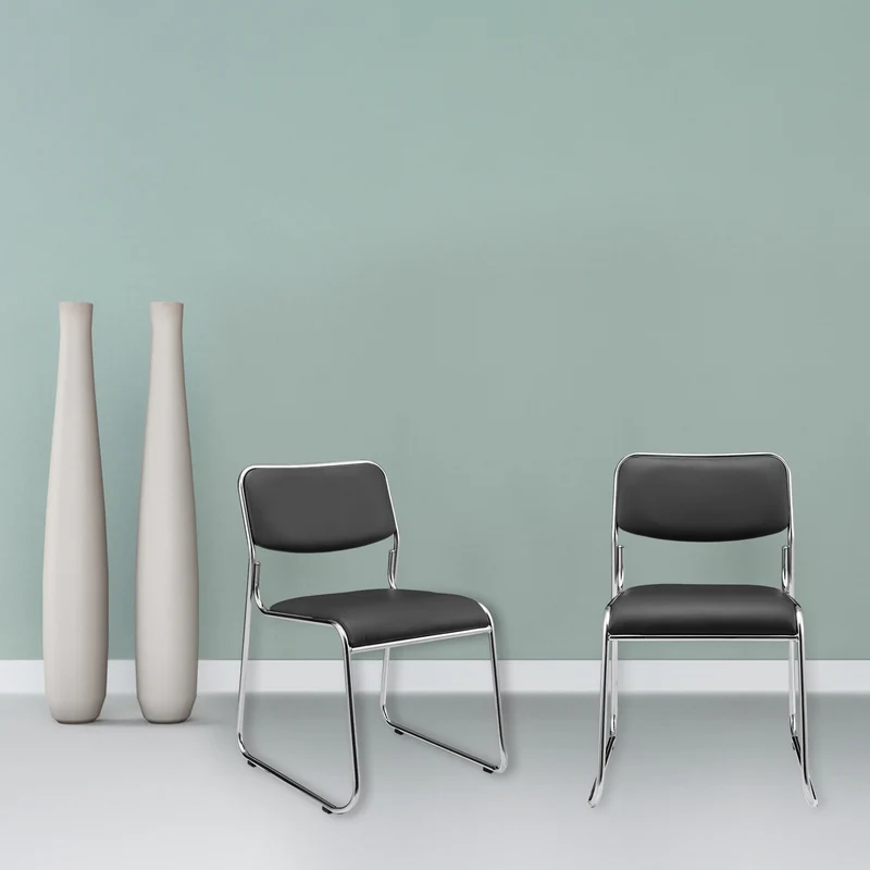Lot de 4 chaises de bureau conférence visiteur empilable en synthétique noir 03_0002797