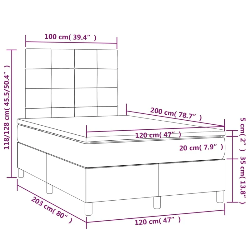 Cadre de lit LED avec sommier tête de lit matelas surmatelas 120x200 cm tissu velours gris foncé TDL0207728