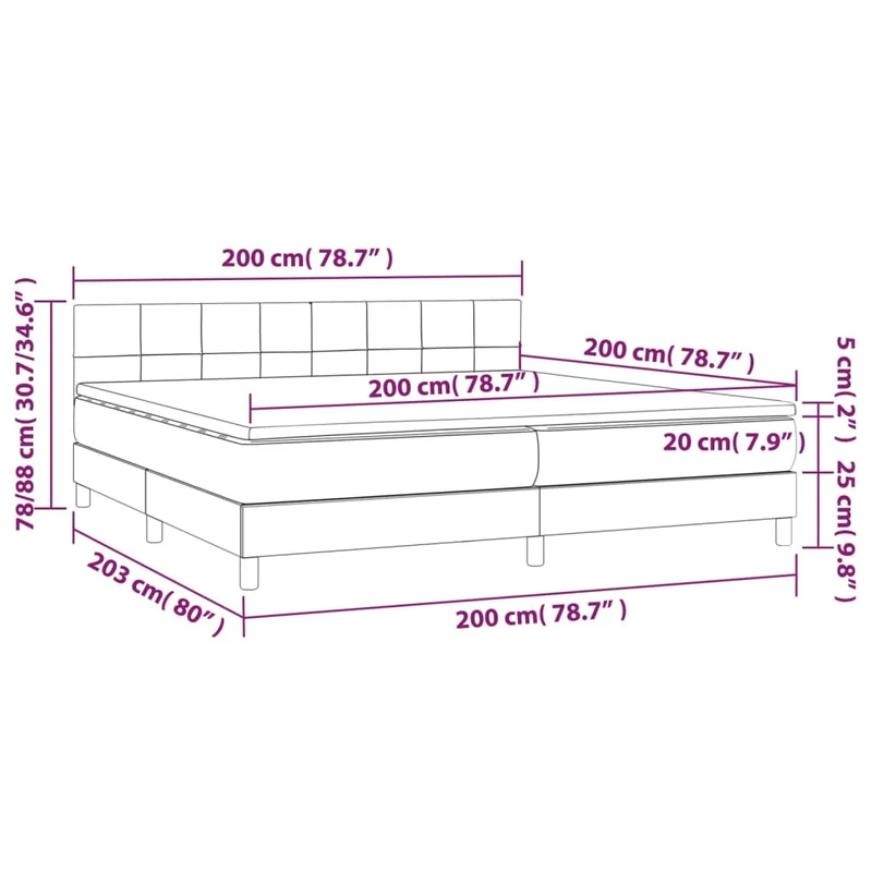 Cadre de lit LED avec sommier tête de lit matelas surmatelas 200x200 cm tissu velours gris foncé TDL0207691