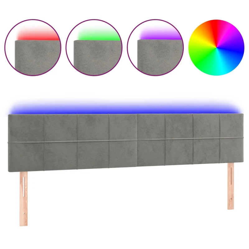 Tête de lit accessoire couchage chambre à coucher meuble à LED 160 x 5 x 78/88 cm tissu velours gris clair TDL0201359