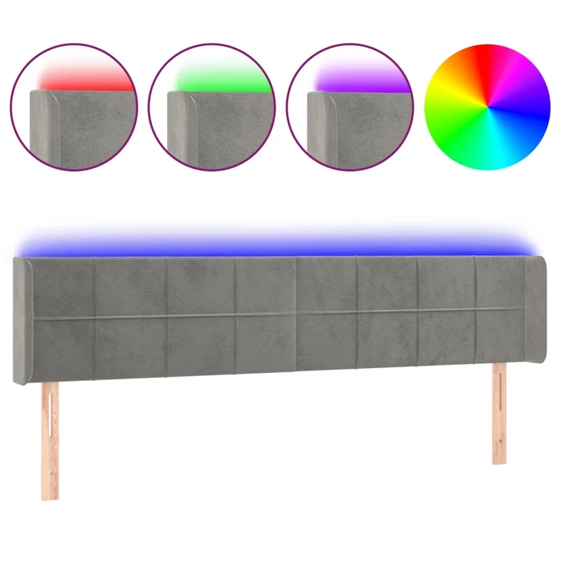 Tête de lit accessoire couchage chambre à coucher meuble à LED 163 x 16 x 78/88 cm tissu velours gris clair TDL0201347
