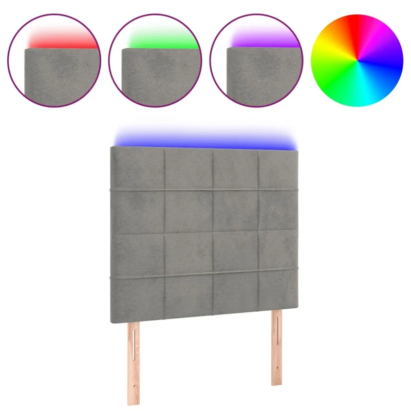 Tête de lit accessoire couchage chambre à coucher meuble à LED 80 x 5 x 118/128 cm tissu velours gris clair TDL0201277
