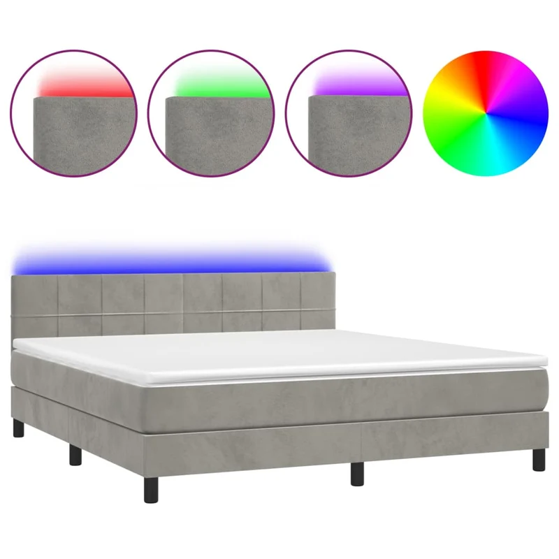 Cadre de lit LED avec sommier tête de lit matelas surmatelas 160x200 cm tissu velours gris clair TDL0207821