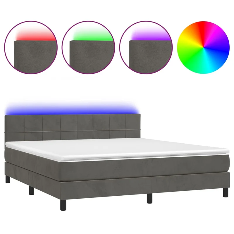 Cadre de lit LED avec sommier tête de lit matelas surmatelas 160x200 cm tissu velours gris foncé TDL0207698