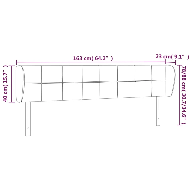 Tête de lit accessoire couchage chambre à coucher meuble avec rebord latéral 163 x 23 x 78/88 cm tissu velours gris clair TDL0205212
