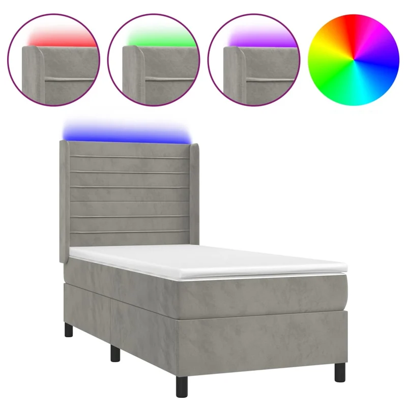 Cadre de lit LED avec sommier tête de lit matelas 90x190cm tissu velours gris clair TDL0208473