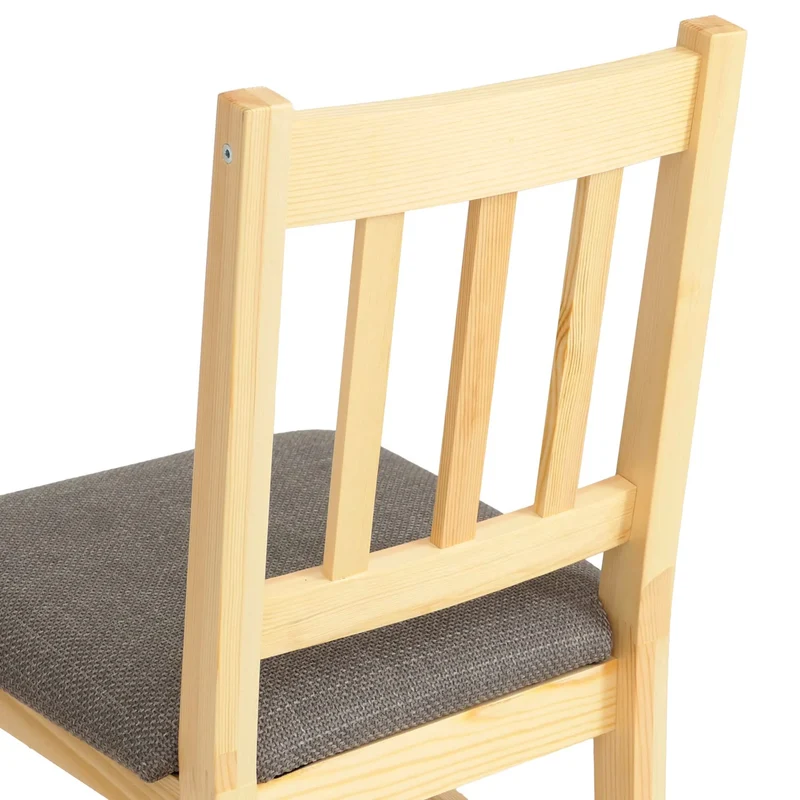 Ensemble de salle à manger table et 4 chaises style maison de campagne bois massif de pin finition naturelle avec assises grises 04_0009063
