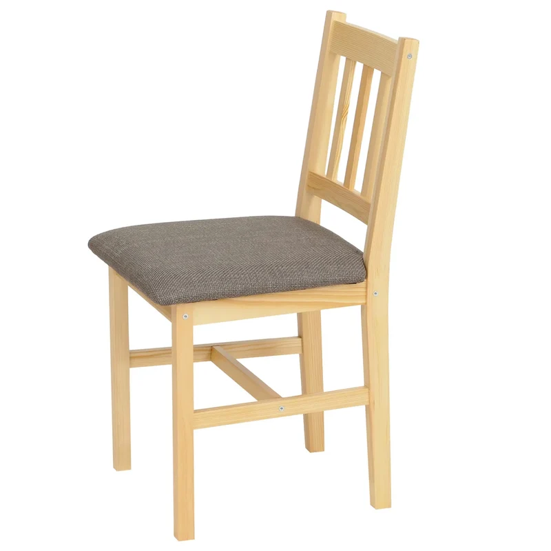 Ensemble de salle à manger table et 4 chaises style maison de campagne bois massif de pin finition naturelle avec assises grises 04_0009063