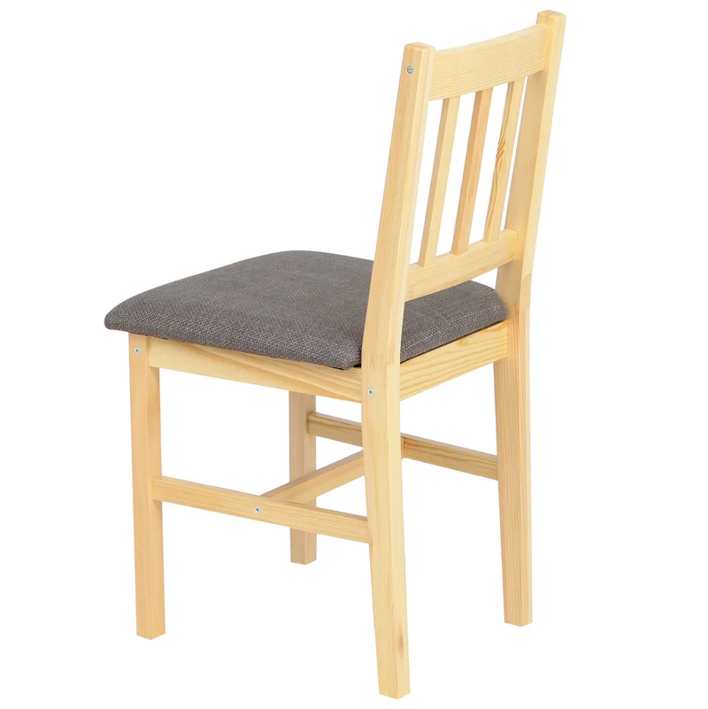 Ensemble de salle à manger table et 4 chaises style maison de campagne bois massif de pin finition naturelle avec assises grises 04_0009063