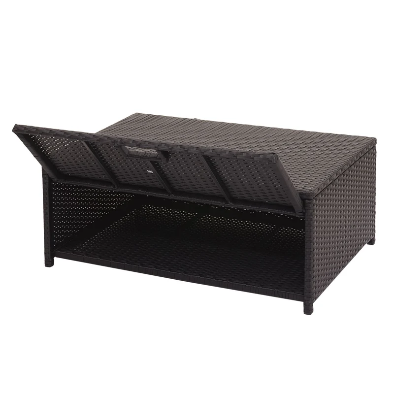 Salon de jardin en poly-rotin noir ensemble lounge balcon terrasse canapé avec rangement avec coussins crème-beige 04_0004220