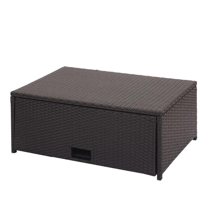 Salon de jardin en poly-rotin noir ensemble lounge balcon terrasse canapé avec rangement avec coussins gris foncé 04_0004205