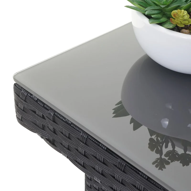 Salon de jardin en poly-rotin anthracite ensemble table et 6 fauteuils avec coussins gris foncé 04_0003054