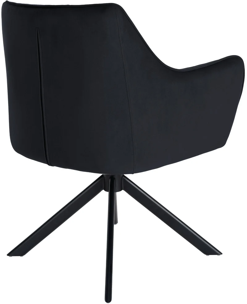Chaise de salle à manger lounge bureau pivotante avec revêtement en velours noir pieds en acier noir BUR10668
