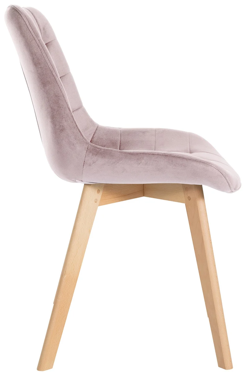 Lot de 2 chaises de salle à manger design scandinave coutures carrées en velours rose pieds en bois clair 10_0001682