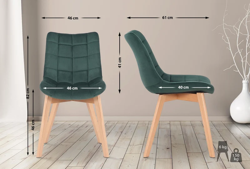 Lot de 2 chaises de salle à manger rembourrage généreux en velours vert piètement en bois 10_0007639