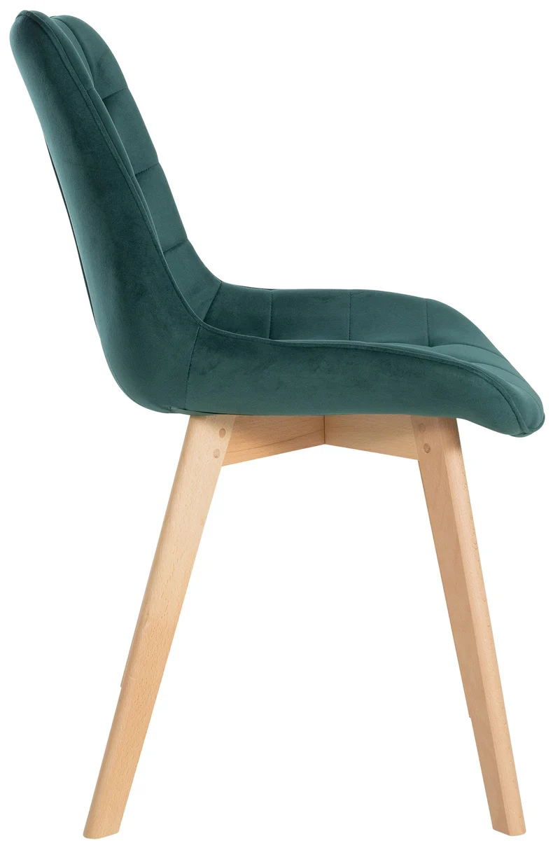 Lot de 2 chaises de salle à manger design scandinave coutures carrées en velours vert pieds en bois clair 10_0007324