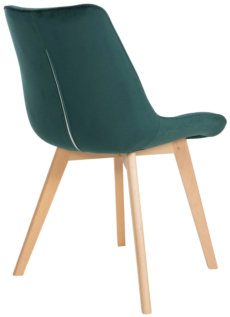 Lot de 2 chaises de salle à manger design scandinave coutures carrées en velours vert pieds en bois clair 10_0007324
