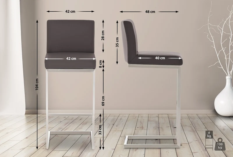 Lot de 2 tabourets de bar design moderne support en acier inoxydable assise en PVC marron 10_0006668
