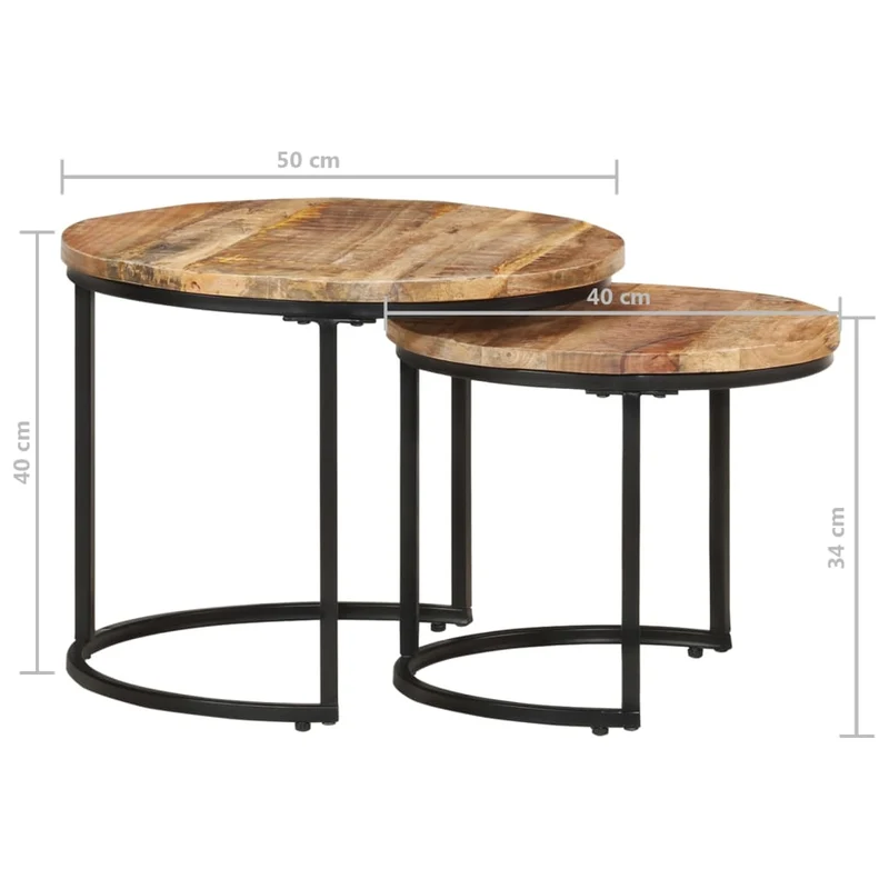 Set de deux tables d'appoint gigognes en bois de manguier et métal DEC031319