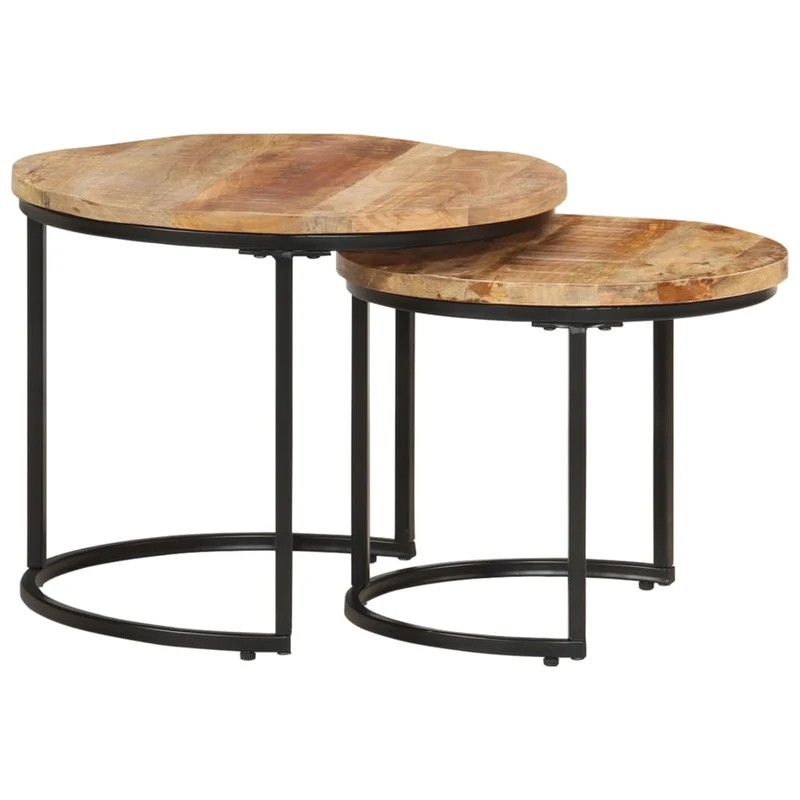 Set de deux tables d'appoint gigognes en bois de manguier et métal DEC031319