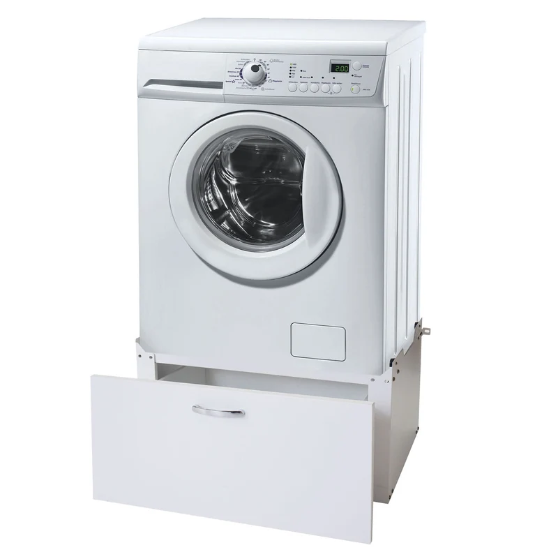 Meuble bas pour machine à laver avec tiroir 33 x 61 x 62 cm MDF et acier blanc 04_0007837
