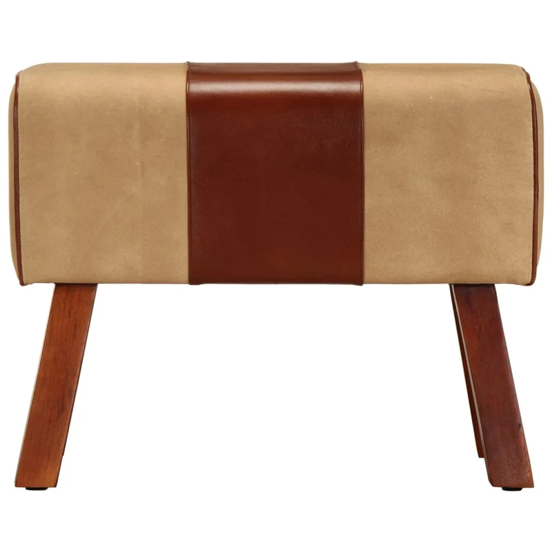 Banc saut de cheval tabouret 58 cm marron cuir véritable et manguier brun DEC025014