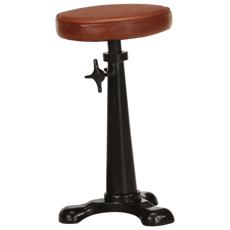 Lot de 2 tabourets de bar chaises hautes design industriel en cuir véritable marron et fonte DEC029764