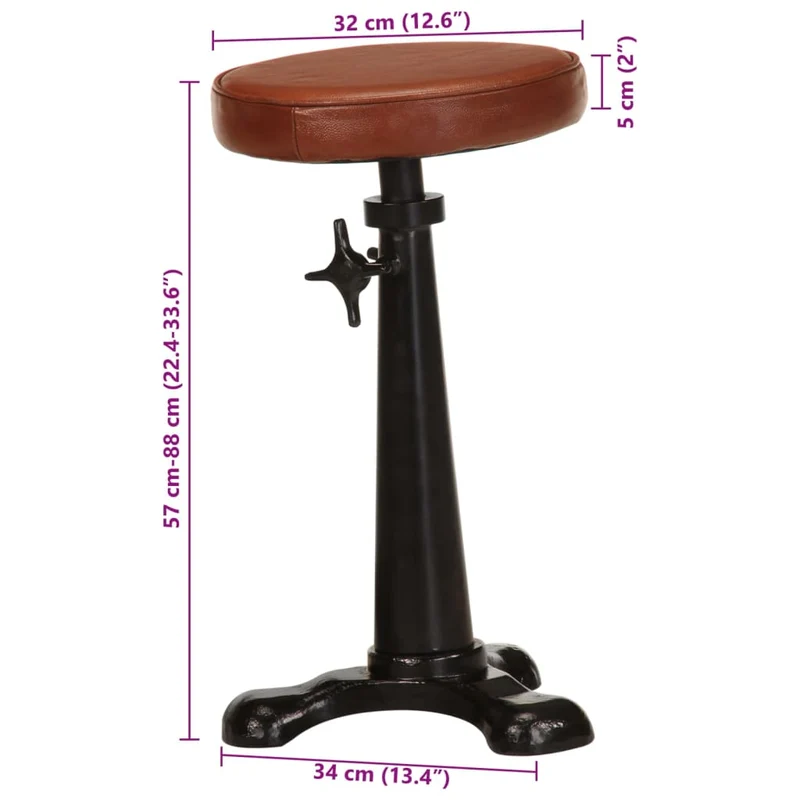Lot de 2 tabourets de bar chaises hautes design industriel en cuir véritable marron et fonte DEC029764