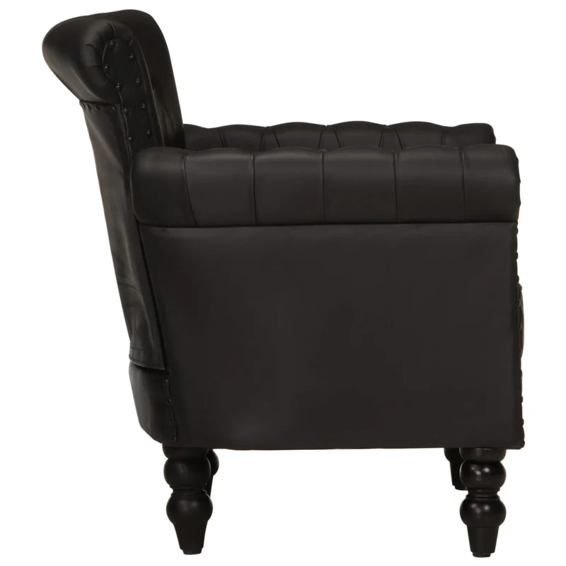 Fauteuil lounge design et moderne en cuir de chèvre véritable noir DEC028651