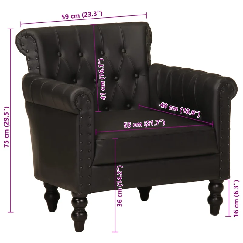 Fauteuil lounge design et moderne en cuir de chèvre véritable noir DEC028651