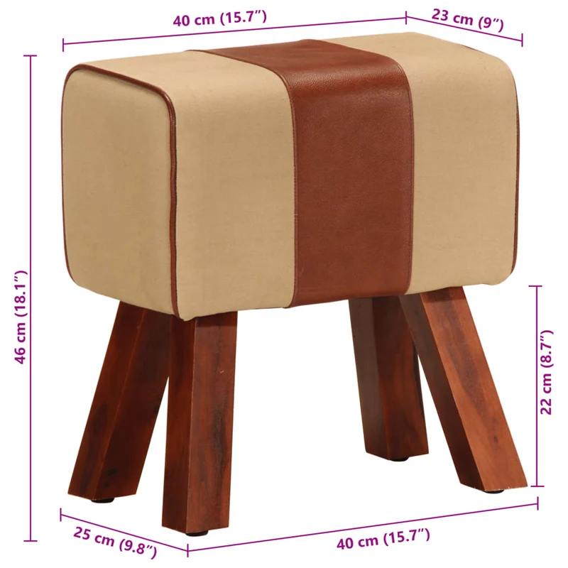 Banc saut de cheval 38 cm en cuir véritable et manguier marron DEC025012