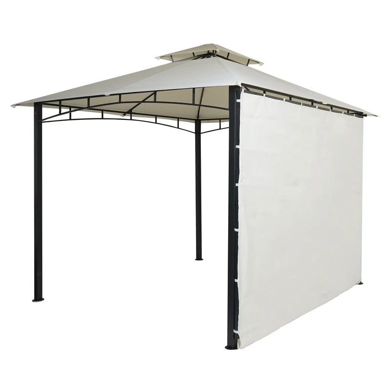 Pergola de jardin pavillon extérieur avec paroi latérale mobile structure acier 2,5 x 2,5 m crème-beige 04_0008115