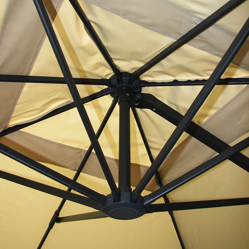 Parasol déporté 3 x 4 m Ø env. 5 m aluminium et polyester crème avec volant rotatif avec pied 04_0007987