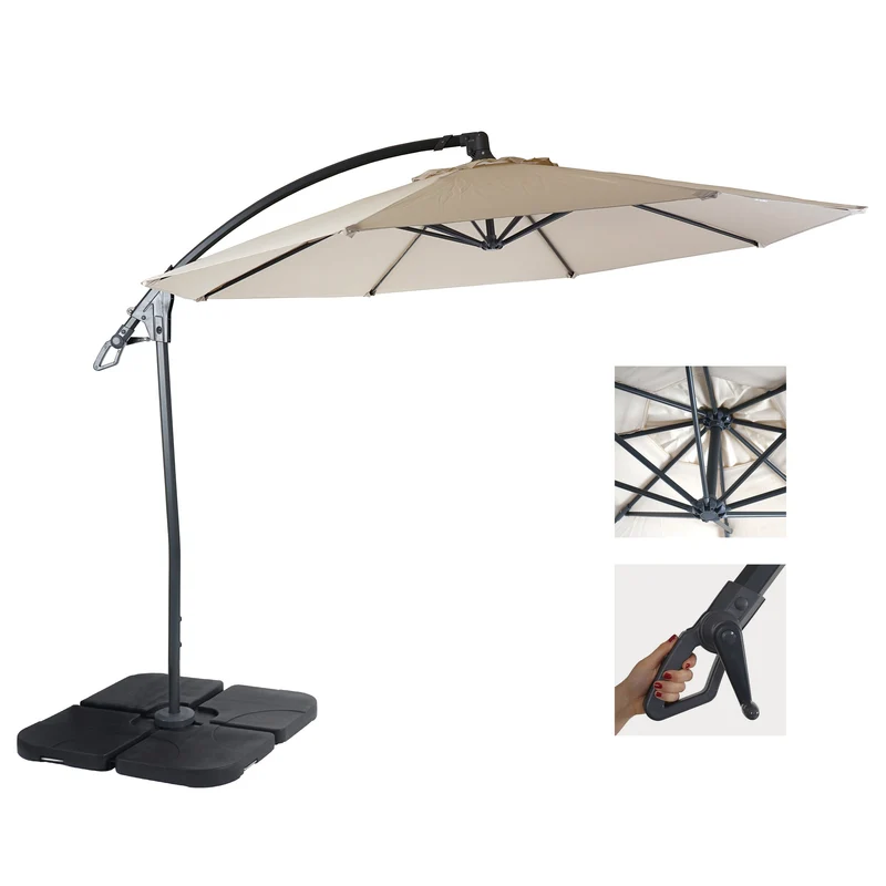 Parasol déporté rond Ø 3 m aluminium / acier et polyester crème-blanc avec pied 04_0007913