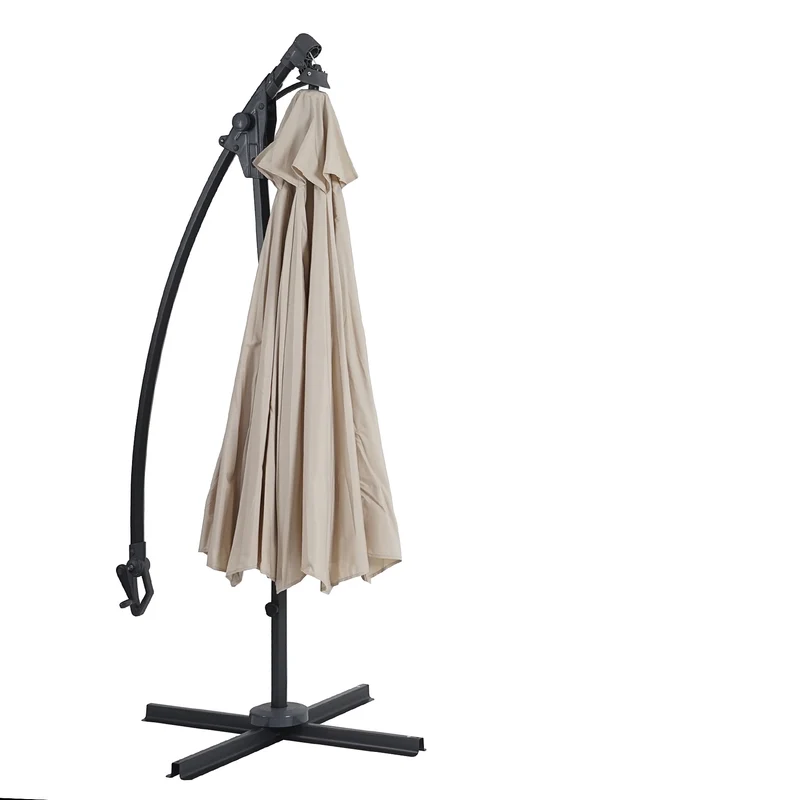 Parasol déporté rond Ø 3 m aluminium / acier et polyester crème-blanc avec pied 04_0007913