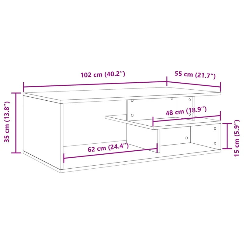 Table basse avec étagères design rustique moderne 102 x 55 x 35 cm bois d'ingénierie couleur chêne DEC038911