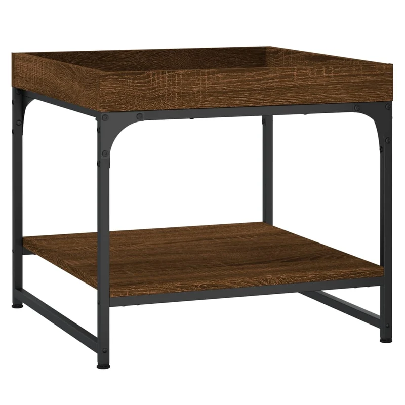 Table basse avec étagère design industriel 49,5 x 49,5 x 45 cm bois d'ingénierie marron et fer DEC038665