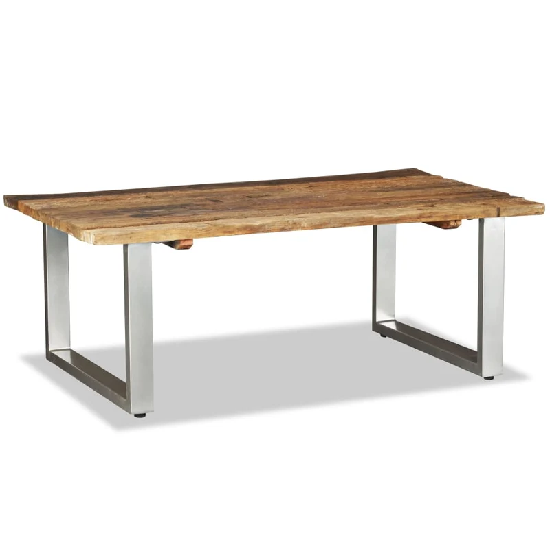 Table basse design industriel bois de récupération massif pieds en fer 100 x 60 x 38 cm DEC038245