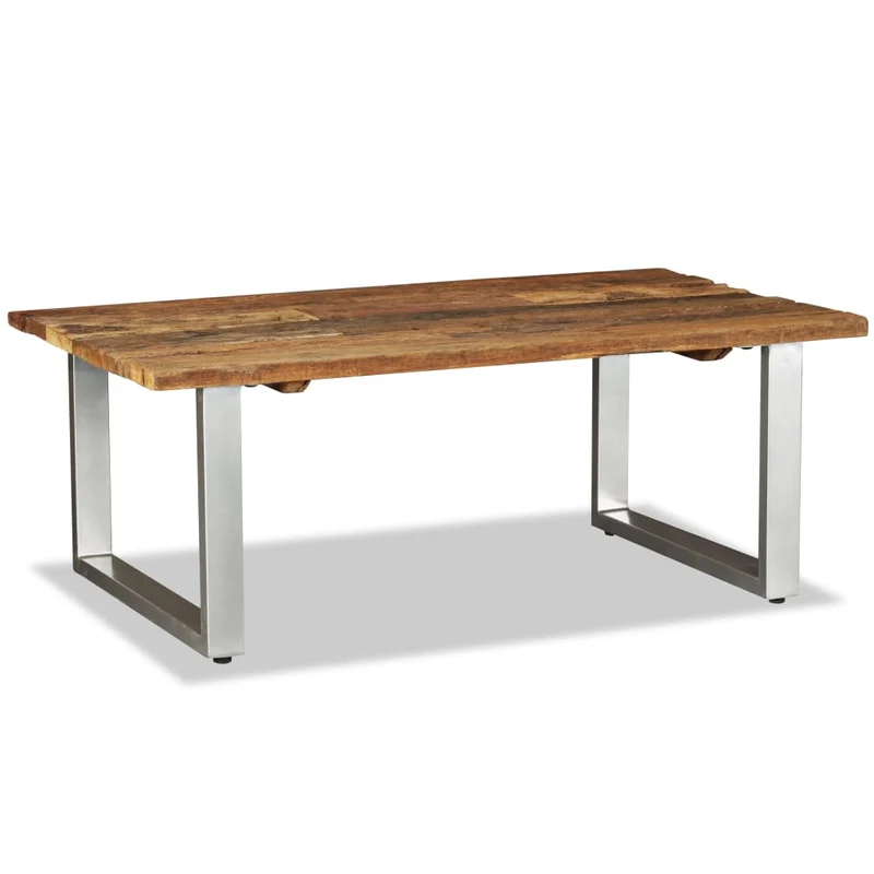 Table basse design industriel bois de récupération massif pieds en fer 100 x 60 x 38 cm DEC038245