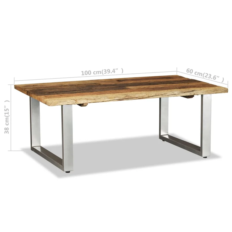 Table basse design industriel bois de récupération massif pieds en fer 100 x 60 x 38 cm DEC038245