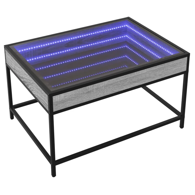 Table basse de salon design moderne avec LED 70 x 50 x 41 cm bois d'ingénierie gris et verre DEC037534