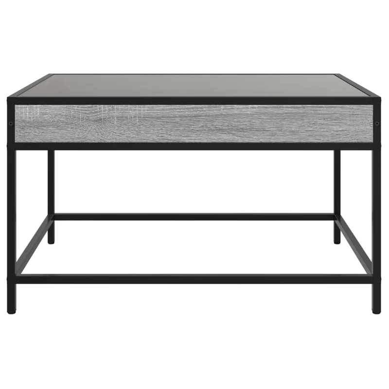 Table basse de salon design moderne avec LED 70 x 50 x 41 cm bois d'ingénierie gris et verre DEC037534