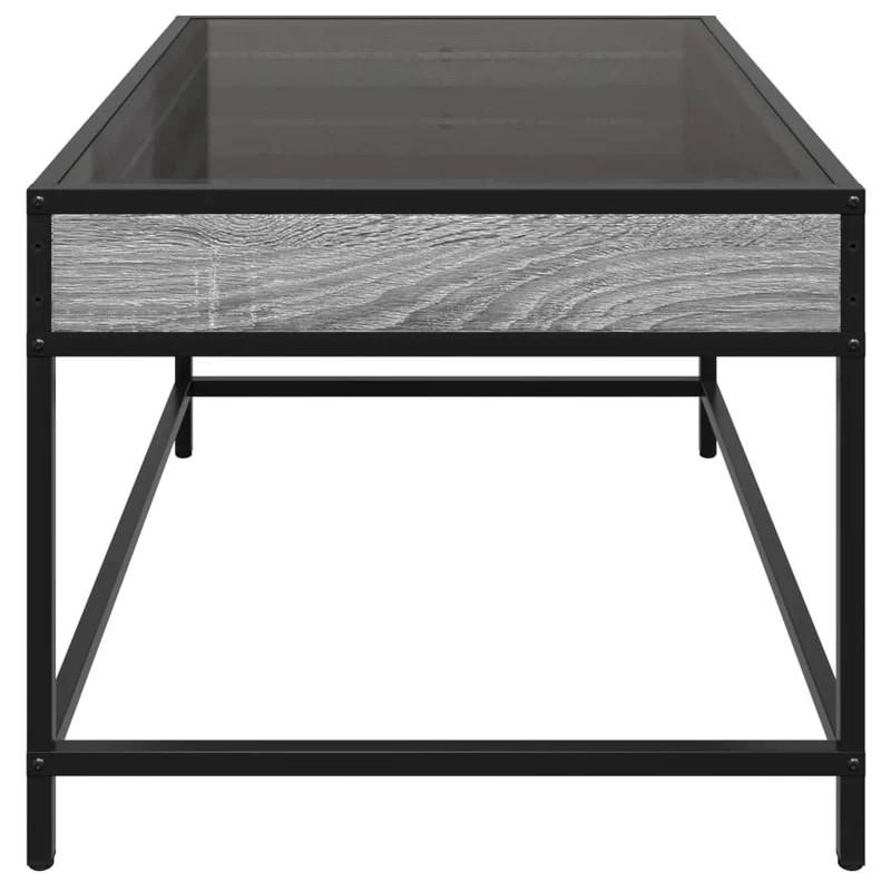 Table basse de salon design moderne avec LED 70 x 50 x 41 cm bois d'ingénierie gris et verre DEC037534