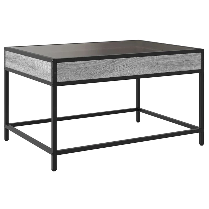 Table basse de salon design moderne avec LED 70 x 50 x 41 cm bois d'ingénierie gris et verre DEC037534
